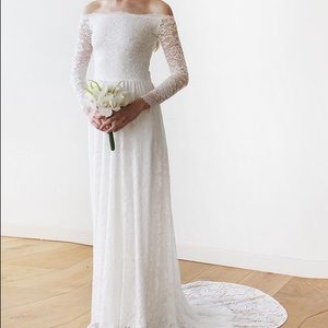 BLUSH Lace Off-the-Shoulder Wedding Dress w/ Train
